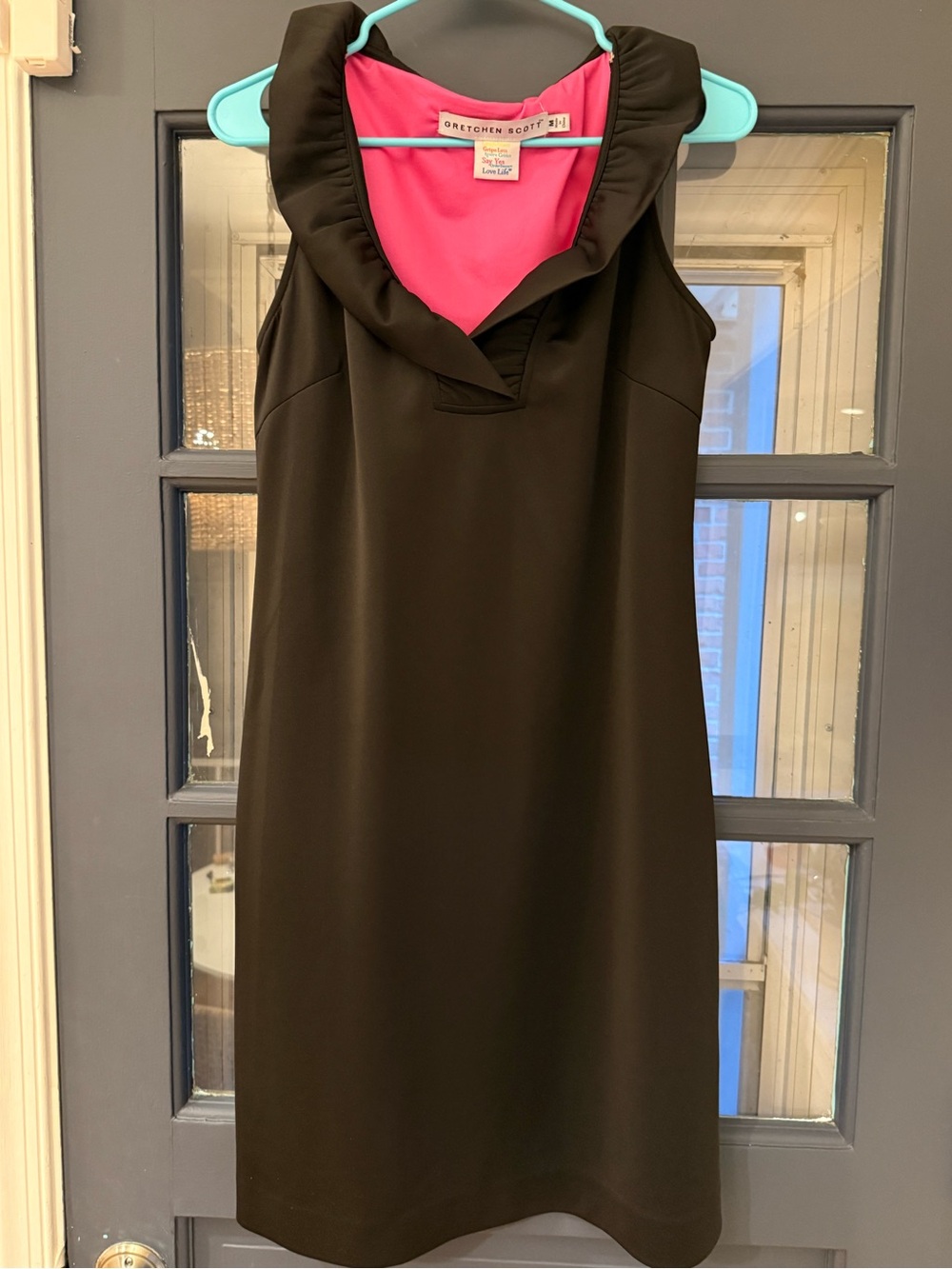 Black Sleeveless Shift Dress with Pink Lining by Gretchen Scott Designs Medium